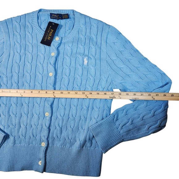 Polo Ralph Lauren Ariel Blue Cable Knit Button Cardigan Sweater XL $295 NWT - Picture 4 of 12